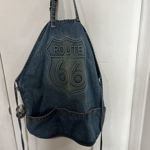 TYCA Apron 3D Embossed ROUTE 66 Denim Blue Jean Pockets Heavy Duty USA Gift